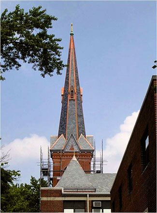 church-steeple-top-copper trim replaced photo CASS Sheetmetal Detroit MI